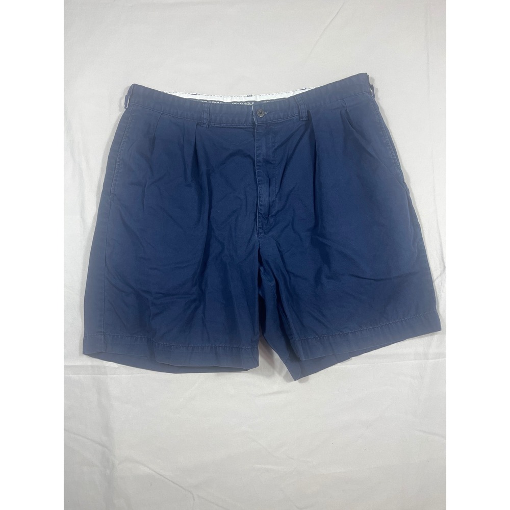 Polo Golf Ralph Lauren Mens Navy Blue Pleated Cotton Chino Shorts Size 36